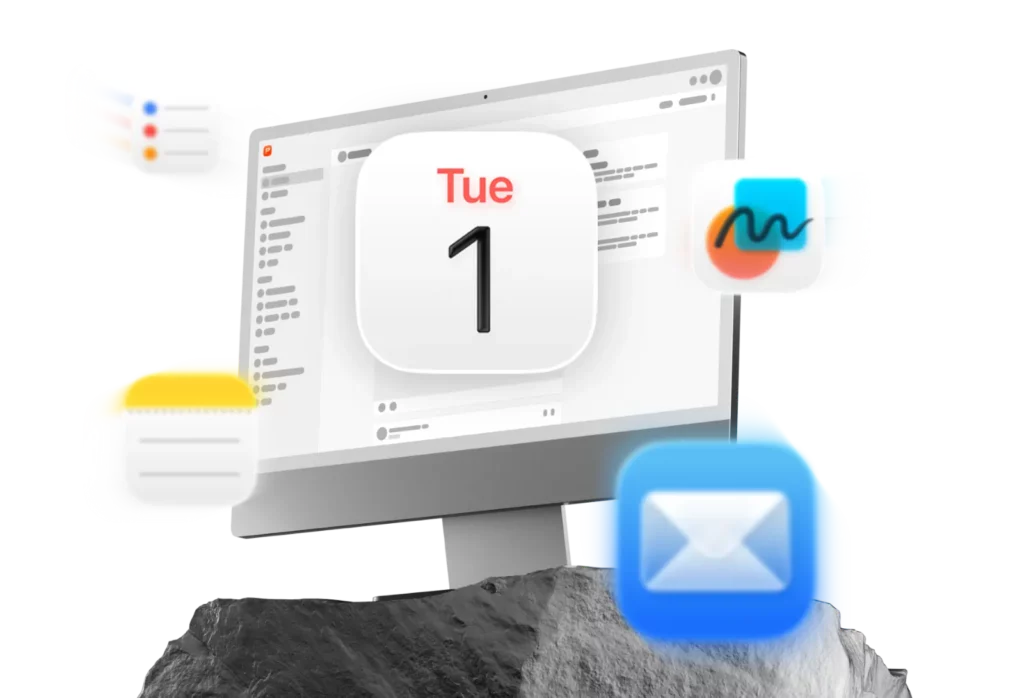 Apple Productivity Community on a Mac showing Apple Reminders, Apple Notes, Apple Calendar, Apple Mail and Apple Freeform