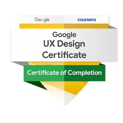 Google UX Design professional Certificate of Completion from Coursera showcasing achievement in user experience design.
